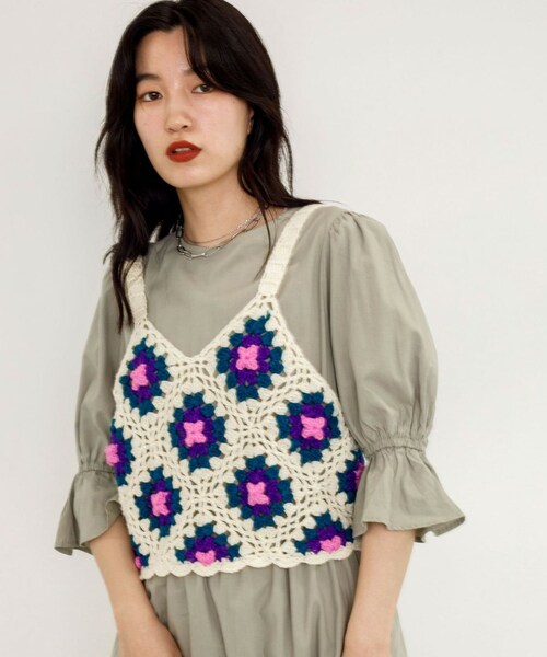 w closet（ダブルクローゼット）の「★先行予約★カギ針モチーフビスチェ【8月下旬入荷】（トップス・レディース・アイボリー/Dグリーン/ブラック・FREE）」の8枚目の写真