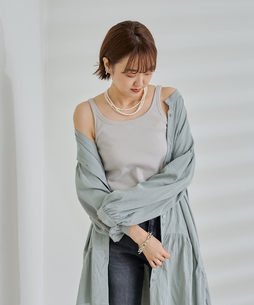 DouDou(ドゥドゥ)の「リブタンク(Tシャツ/カットソー・レディース・オフホワイト/グレージュ/ブラック・F)」の1枚目の写真