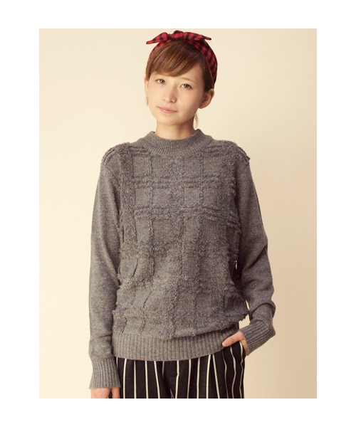 w closet(ダブルクローゼット)の「アンゴラ混チェック柄ニットプルオーバー(トップス・レディース・ベージュ/サックス/チャコール・FREE)」の1枚目の写真