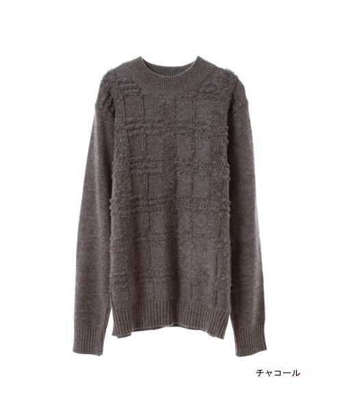 w closet(ダブルクローゼット)の「アンゴラ混チェック柄ニットプルオーバー(トップス・レディース・ベージュ/サックス/チャコール・FREE)」の4枚目の写真