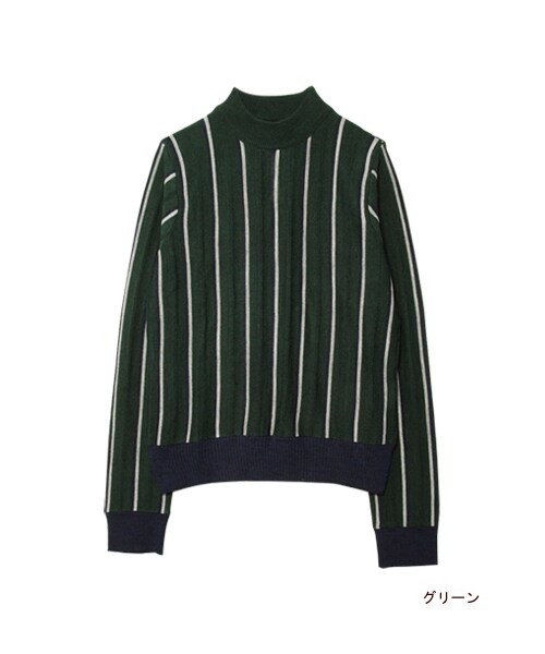 w closet（ダブルクローゼット）の「12Gストライプハイネックプルオーバー（トップス・レディース・グレー/グリーン/ブラック・FREE）」の3枚目の写真