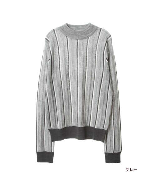 w closet（ダブルクローゼット）の「12Gストライプハイネックプルオーバー（トップス・レディース・グレー/グリーン/ブラック・FREE）」の2枚目の写真