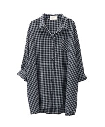 gracegift | 率性女孩 韓國細格紋oversize襯衫(トップス)