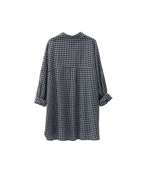 gracegift（グレースギフト）の「率性女孩 韓國細格紋oversize襯衫（トップス・レディース・深藍・F）」の2枚目の写真