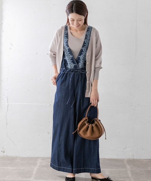 クロス刺繍デニムサロペット