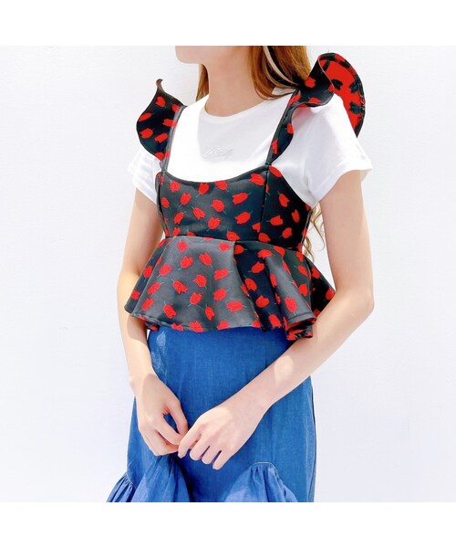 lilLilly（リルリリー）の「チューリップジャガードトップス（トップス・レディース・PINK/RED）」の4枚目の写真