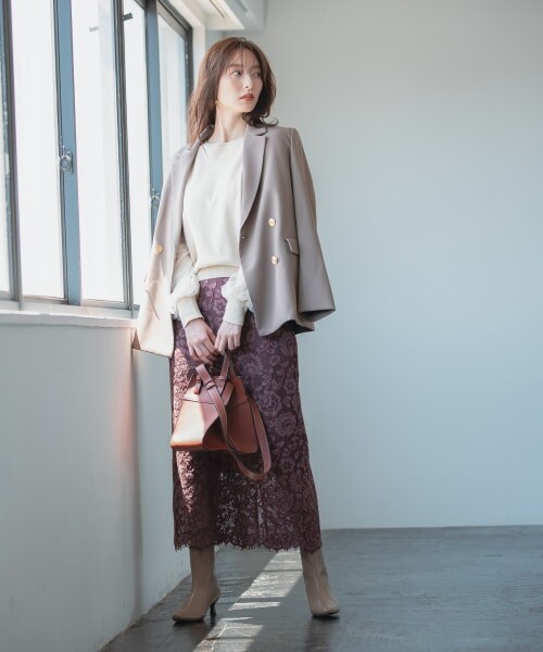 Andemiu（アンデミュウ）の「ペンシルレーススカート（スカート・ブラウン/ベージュ/ブルー・S/M）」の4枚目の写真