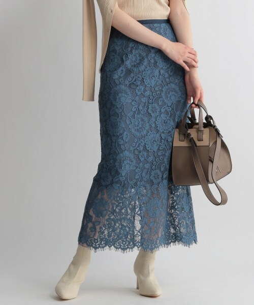 Andemiu（アンデミュウ）の「ペンシルレーススカート（スカート・ブラウン/ベージュ/ブルー・S/M）」の3枚目の写真