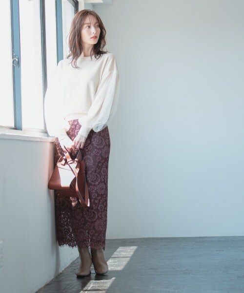 Andemiu（アンデミュウ）の「ペンシルレーススカート（スカート・ブラウン/ベージュ/ブルー・S/M）」の5枚目の写真