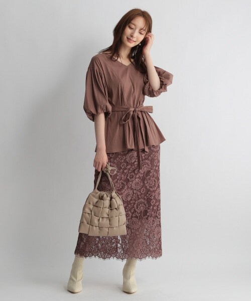 Andemiu（アンデミュウ）の「ペンシルレーススカート（スカート・ブラウン/ベージュ/ブルー・S/M）」の9枚目の写真