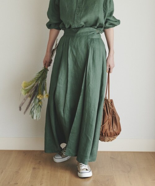 studio CLIP(スタディオクリップ)の「リネン100グルカタックスカート(スカート・ブラック/イエロー/グリーン・M/L)」の3枚目の写真