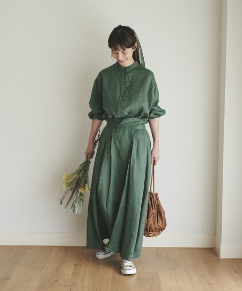 studio CLIP(スタディオクリップ)の「リネン100グルカタックスカート(スカート・ブラック/イエロー/グリーン・M/L)」の5枚目の写真