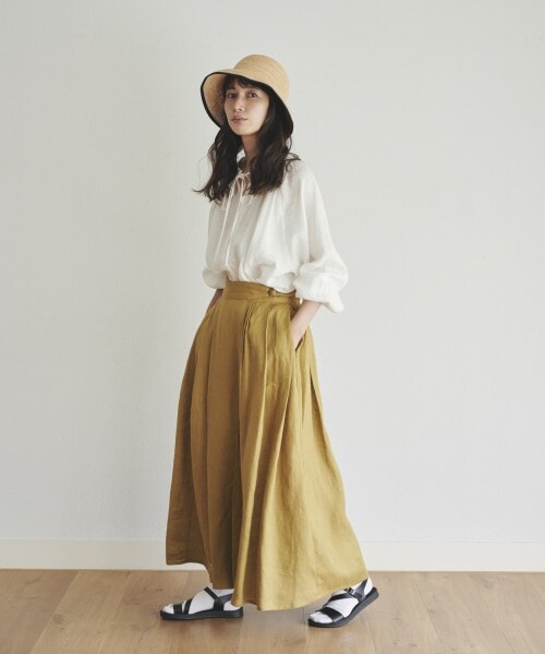 studio CLIP(スタディオクリップ)の「リネン100グルカタックスカート(スカート・ブラック/イエロー/グリーン・M/L)」の4枚目の写真