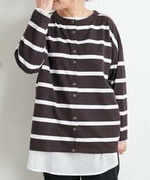 PUAL CE CIN | 【Du noir】防油加工ロゴ刺繍スナップ釦カーディガン(カーディガン/ボレロ)