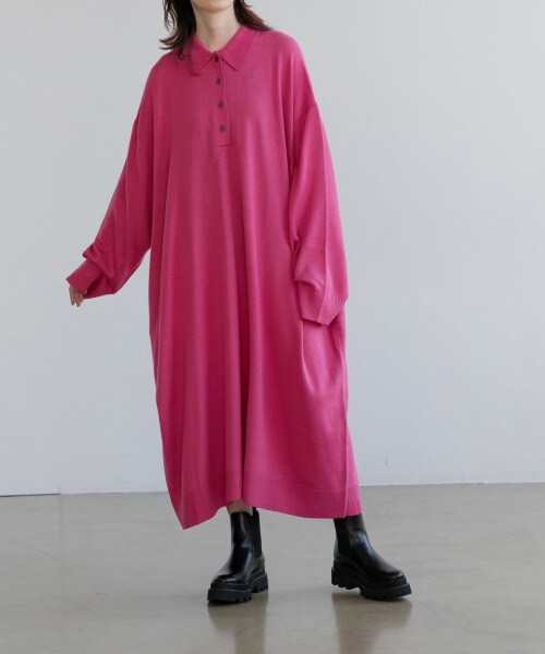 LOWRYS FARM(ローリーズファーム)の「POLO KNIT ONE PIECE(ワンピース/ドレス・ブラック/グレー/ピンク・F)」の3枚目の写真
