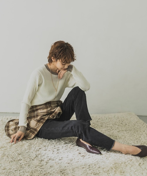 nagonstans バイカラーニット　カーキ　配色　リブ　enfold nagonstans バイカラーニット カーキ 配色 リブ enfold バイ