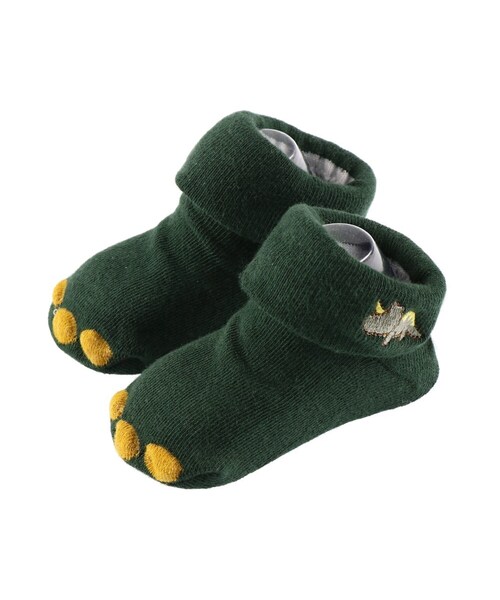 BRANSHES(ブランシェス)の「恐竜刺繍ベビー足型カップソックス(ベビーシューズ/ベビーソックス・キッズ・ブルー/ダークグリーン・9cm~13cm)」の2枚目の写真