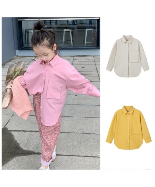 UNIDRE(ユニドレ)の「【80-150cm】SHIRT ビッグポケット ロングシャツ(シャツ/ブラウス・キッズ・その他/LIGHT GRAY/YELLOW/PINK・80/90/100/110/120/130/140/150cm)」の1枚目の写真