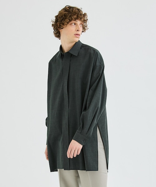 【レア美品】THE RERACS ウールポリエステルサイドスリットロングシャツ THE RERACS（ザ・リラクス）の「SIDE SLIT LONG SHIRT（）」 - WEAR