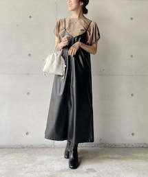 CAPRICIEUX LE'MAGE | 〈セットアイテム〉パフブラウス＆レザーキャミワンピースセット(ワンピース)