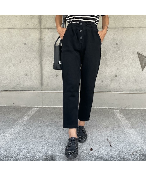 copine(コピン)の「ボタンデザイン!9分丈裏起毛カジュアルスウェットパンツ(2color)(スウェットパンツ・レディース・グレー/ブラック・ワンサイズ)」の2枚目の写真