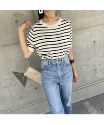 copine | シンプルボーダー半袖ニット(2color)(ニット/セーター)