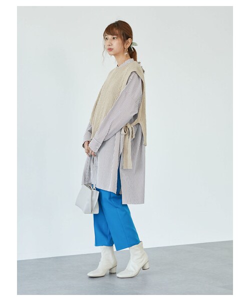 Green　Parks（グリーンパークス）の「イージーケアシャツワンピース（ワンピース/ドレス・オフホワイト/グレーベージュ/ストライプネイビー/ストライプベージュ・F）」の17枚目の写真