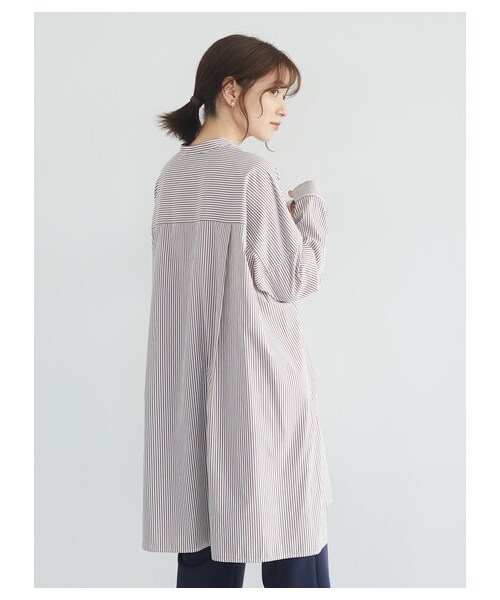 Green　Parks（グリーンパークス）の「イージーケアシャツワンピース（ワンピース/ドレス・オフホワイト/グレーベージュ/ストライプネイビー/ストライプベージュ・F）」の3枚目の写真