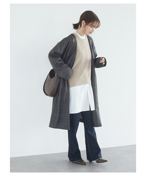 Green　Parks（グリーンパークス）の「イージーケアシャツワンピース（ワンピース/ドレス・オフホワイト/グレーベージュ/ストライプネイビー/ストライプベージュ・F）」の12枚目の写真