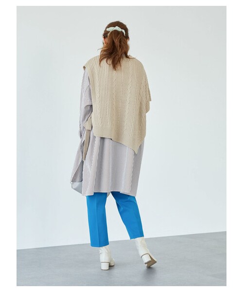 Green　Parks（グリーンパークス）の「イージーケアシャツワンピース（ワンピース/ドレス・オフホワイト/グレーベージュ/ストライプネイビー/ストライプベージュ・F）」の18枚目の写真