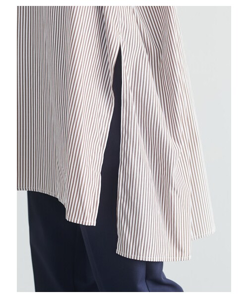 Green　Parks（グリーンパークス）の「イージーケアシャツワンピース（ワンピース/ドレス・オフホワイト/グレーベージュ/ストライプネイビー/ストライプベージュ・F）」の6枚目の写真