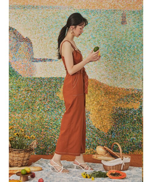 Marjorie（マージョリー）の「夏的恩典，特色壓線花苞造型連身褲（パンツ・レディース・橘/杏・XS/S/M/L）」の5枚目の写真