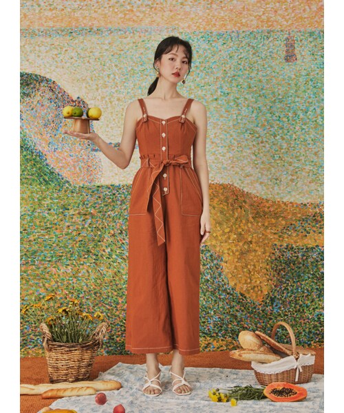 Marjorie（マージョリー）の「夏的恩典，特色壓線花苞造型連身褲（パンツ・レディース・橘/杏・XS/S/M/L）」の3枚目の写真