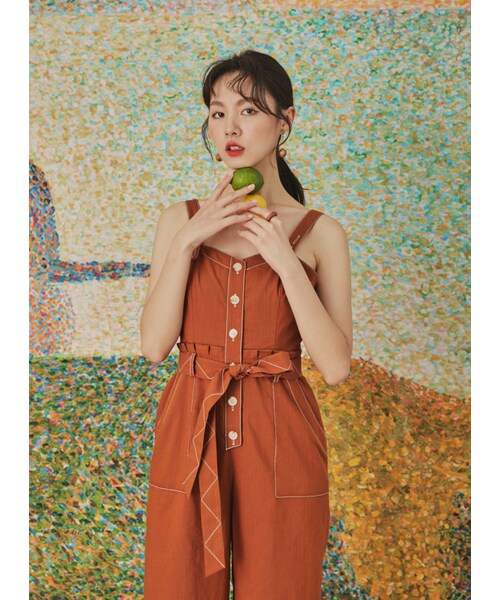 Marjorie（マージョリー）の「夏的恩典，特色壓線花苞造型連身褲（パンツ・レディース・橘/杏・XS/S/M/L）」の4枚目の写真