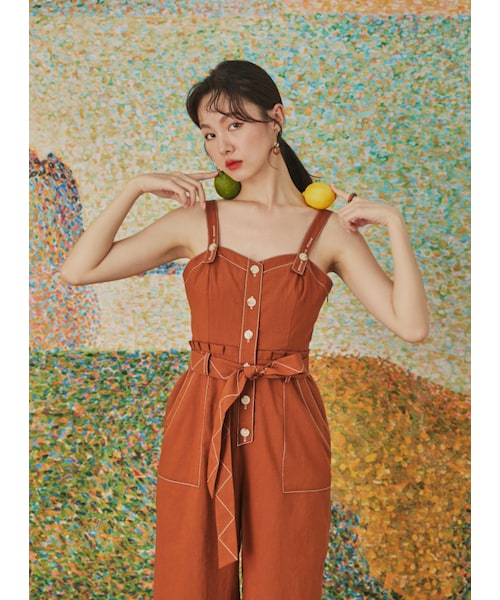 Marjorie（マージョリー）の「夏的恩典，特色壓線花苞造型連身褲（パンツ・レディース・橘/杏・XS/S/M/L）」の2枚目の写真