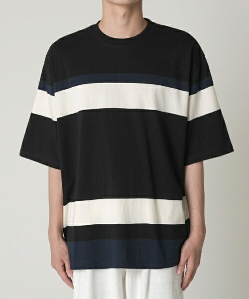 D'MENS by DHOLIC(ディーメンズ)の「3カラーボーダーTシャツ(Tシャツ/カットソー・メンズ・ホワイト/ブラック・ONESIZE)」の2枚目の写真