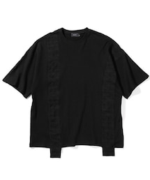 [Massnoun] パターンコントラスト半袖Tシャツ(BLACK)