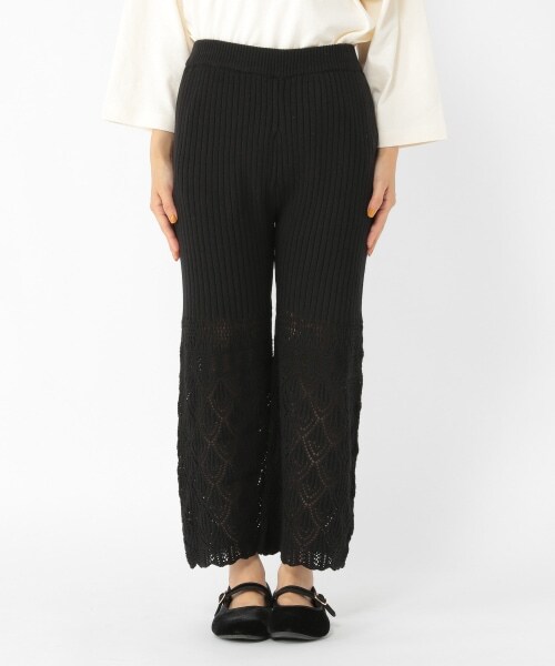 studio CLIP（スタディオクリップ）の「7ゲージ編み柄ニットパンツ（パンツ・ブラック/アイボリー・F）」の4枚目の写真