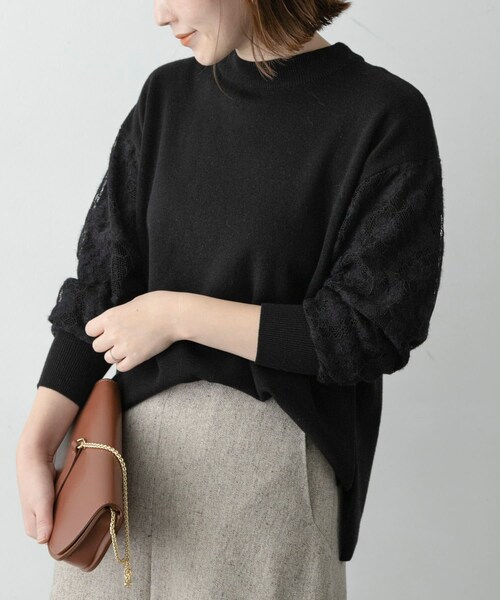 ■美品◆アーバンリサーチロッソ◆メリノウールレーススリーブニット URBAN RESEARCH ROSSO WOMEN（アーバンリサーチ ロッソ）の