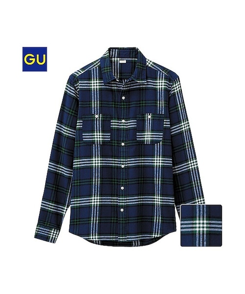 GU（ジーユー）の「（GU）ネルチェックシャツ（タータン・長袖）Ｕ（MEN ⁄ ネルシャツ・メンズ・DARK GREEN/YELLOW/NAVY・L/M/XL/S）」の2枚目の写真