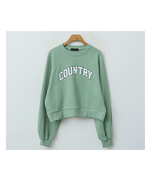 ENVYLOOK(エンビールック)の「カントリーロゴラグランクロップドスウェットプルオーバー(スウェット・レディース・그린/블랙/화이트/그레이・FREE(44-66))」の1枚目の写真