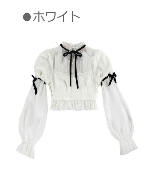 Bobon21(ボボンニジュウイチ)の「2段ボリューム袖レイヤード風ブラウス-全1色-(シャツ/ブラウス・レディース・ホワイト・S/M/L)」の1枚目の写真