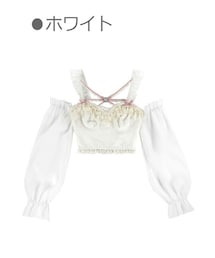 Bobon21 | ３WAYロングチュール袖花柄トップス-全１色-(シャツ/ブラウス)