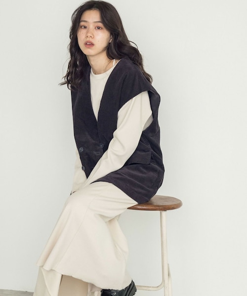 w closet（ダブルクローゼット）の「VネックW前BIGベスト（ジャケット/アウター・レディース・スミクロ/カーキ/サックス・FREE）」の15枚目の写真