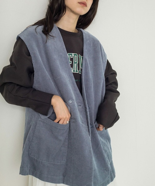 w closet（ダブルクローゼット）の「VネックW前BIGベスト（ジャケット/アウター・レディース・スミクロ/カーキ/サックス・FREE）」の4枚目の写真