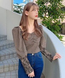 Voyage titty&Co.PETIT | 【Voyage titty&Co.】パワショルチェックトップス(トップス)