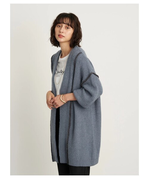 earth music&ecology（アースミュージックアンドエコロジー）の「【Special Price】【WEB限定】ハンドステッチ風ニットガウン（ジャケット/アウター・オフホワイト/ブラック/ライトベージュ/ブルー・F）」の9枚目の写真