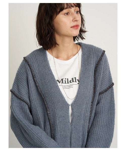 earth music&ecology（アースミュージックアンドエコロジー）の「【Special Price】【WEB限定】ハンドステッチ風ニットガウン（ジャケット/アウター・オフホワイト/ブラック/ライトベージュ/ブルー・F）」の2枚目の写真