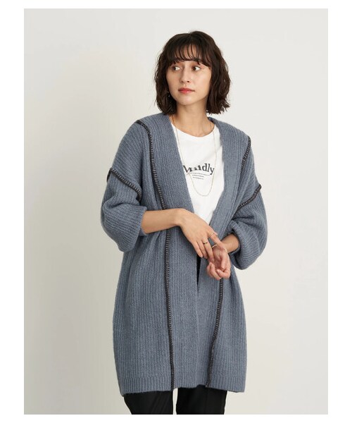 earth music&ecology（アースミュージックアンドエコロジー）の「【Special Price】【WEB限定】ハンドステッチ風ニットガウン（ジャケット/アウター・オフホワイト/ブラック/ライトベージュ/ブルー・F）」の8枚目の写真