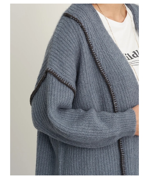 earth music&ecology（アースミュージックアンドエコロジー）の「【Special Price】【WEB限定】ハンドステッチ風ニットガウン（ジャケット/アウター・オフホワイト/ブラック/ライトベージュ/ブルー・F）」の4枚目の写真